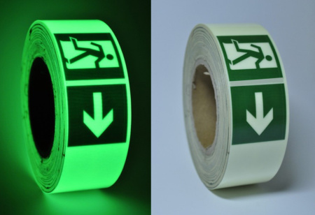 Фотолюминесцентная лента с линейной разметкой, знаками Е02-01 и Е01-02 правосторонняя 0,05х1м