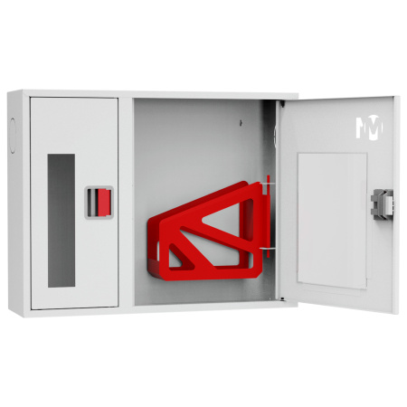 ШП-К-О-002 "Т" НОБ М01 ЕВРО правый шкаф пожарный с евроручкой (навесной, открытый, белый)