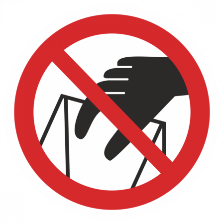 Знак P33 Запрещается брать руками. Сыпучая масса (непрочная упаковка) на самоклеящейся фотолюминесцентной плёнке, 200х200 НПО ПУЛЬС