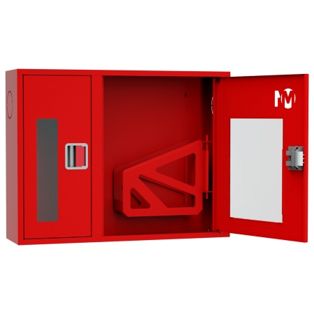 ШП-К-О-002 "Т" НОК М01 ЕВРО правый шкаф пожарный с евроручкой (навесной, открытый, красный)