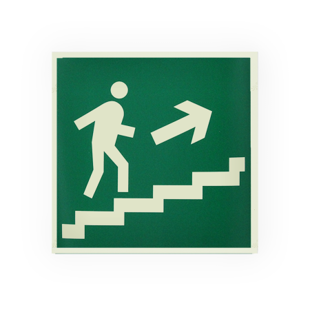 Знак E15 Направление к выходу по лестнице вверх (направо) на самоклеящейся фотолюминесцентной плёнке на пластиковой основе, 200х200 НПО ПУЛЬС