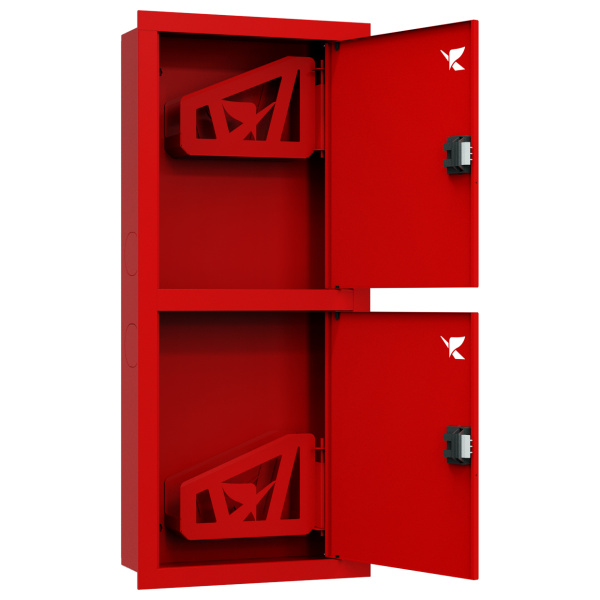 ШП-К-Пульс-320-21 ВЗК ЕВРО правый шкаф пожарный с евроручками (встроенный, закрытый, красный)