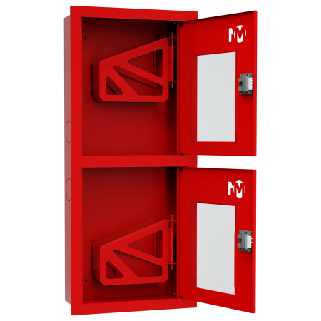 ШП-К-003-21 "Т" ВОК М01 ЕВРО правый шкаф пожарный с евроручками (встроенный, открытый, красный)