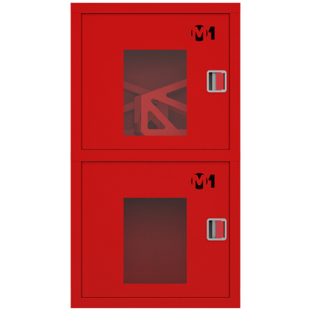 ШП-К-О-003-12 "Т" ВОК М01 ЕВРО левый шкаф пожарный с евроручками (встроенный, открытый, красный)