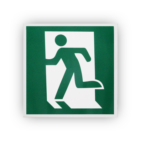 Знак E01-01 Выход здесь (левосторонний) на самоклеящейся не светящейся плёнке, 200х200 НПО ПУЛЬС