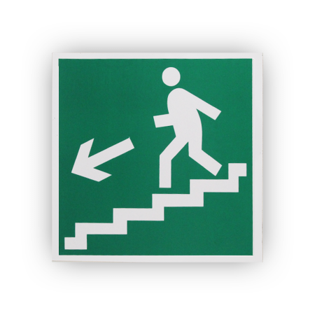 Знак E14 Направление к эвакуационному выходу по лестнице вниз (налево) на самоклеящейся не светящейся пленке на пластиковой основе, 200х200 НПО ПУЛЬС