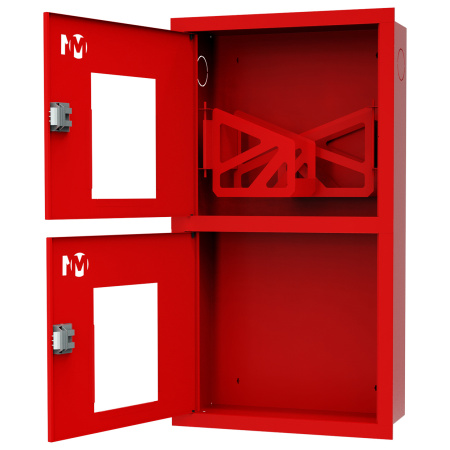 ШП-К-О-003-12 "Т" ВОК М01 ЕВРО левый шкаф пожарный с евроручками (встроенный, открытый, красный)