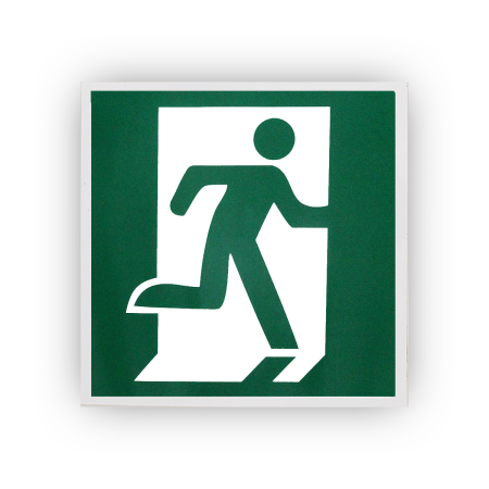 Знак E01-02 Выход здесь (правосторонний) на самоклеящейся не светящейся плёнке, 200х200 НПО ПУЛЬС