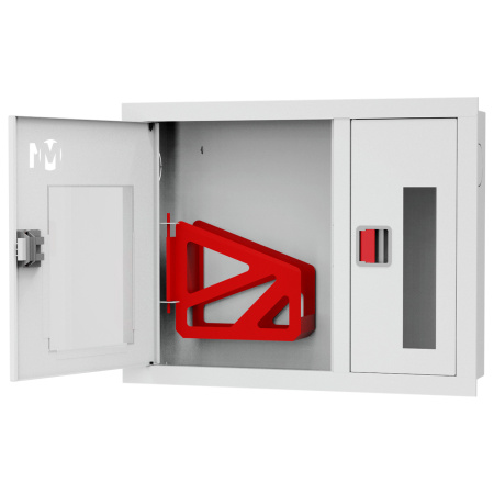 ШП-К-О-002 "Т" ВОБ М01 ЕВРО левый шкаф пожарный с евроручкой (встроенный, открытый, белый)