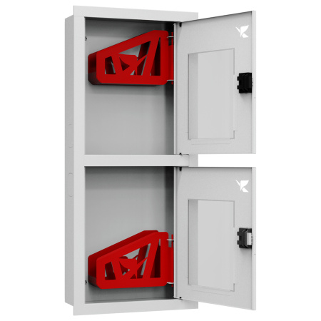 ШП-К-Пульс-320-21 ВОБ ЕВРО правый шкаф пожарный с евроручками (встроенный, открытый, белый)