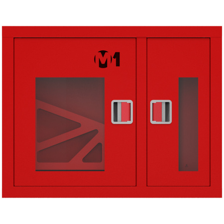 ШП-К-О-002 "Т" ВОК М01 ЕВРО левый шкаф пожарный с евроручкой (встроенный, открытый, красный)